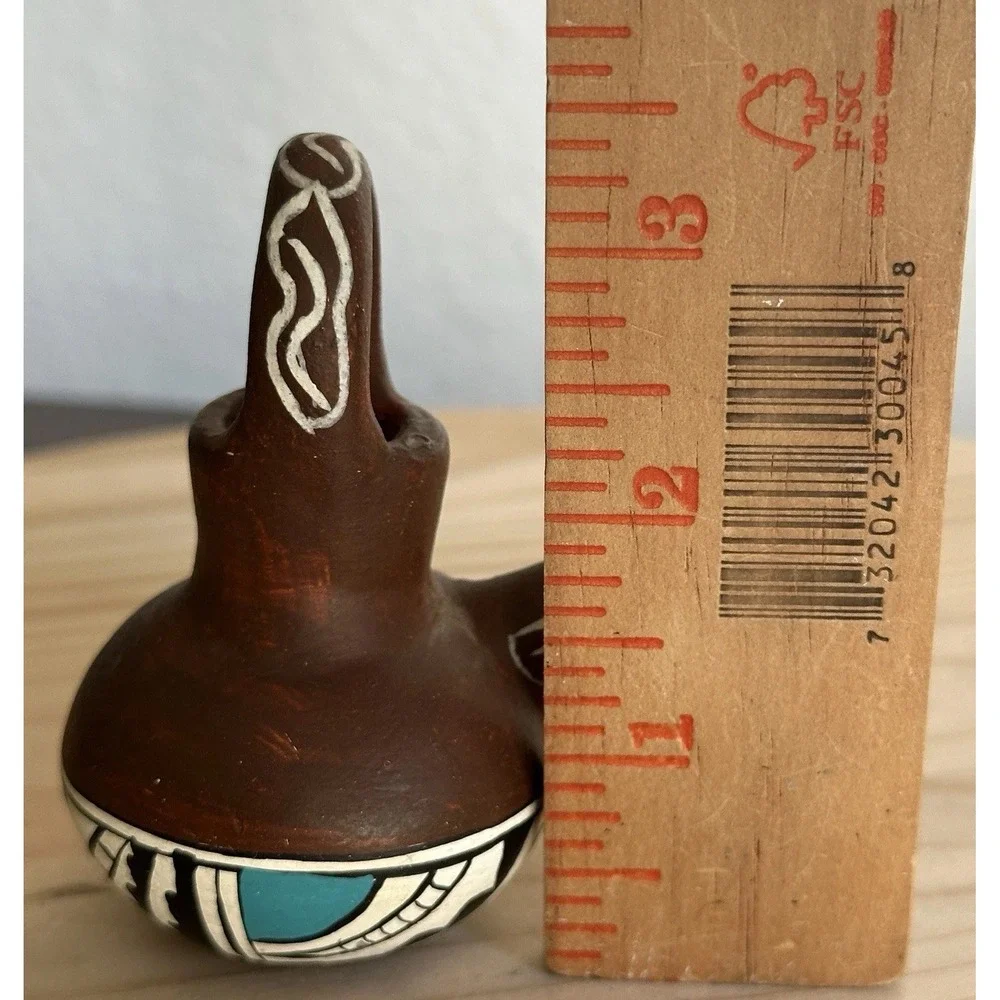 VTG Native American Pottery Mini 3.25 Inch Wedding Vase Geometric Artist Signed‎